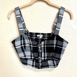 American Eagle Outfitters black crop top plaid adjustable straps size M